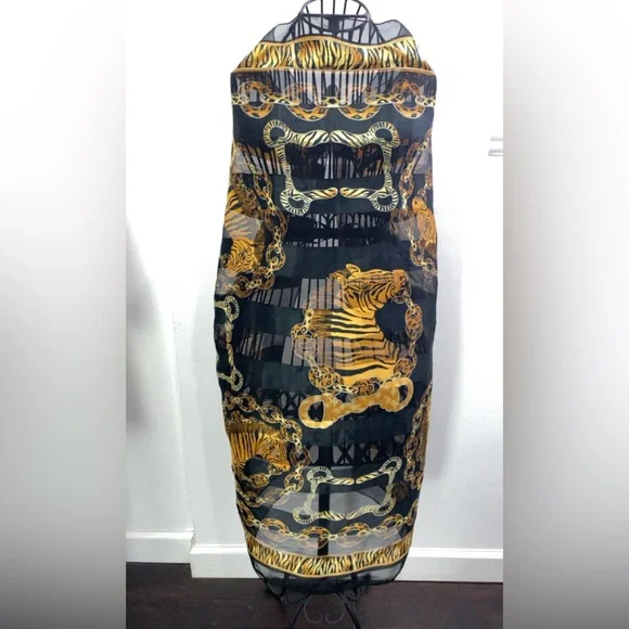 Black and Gold Tiger Print Scarf/Scarve Vintage - Picture 6 of 9